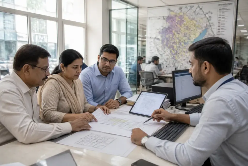 Bengaluru plot subdivision service displayed at an e-Khata help desk
