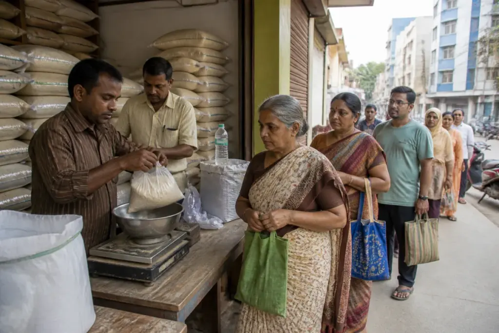 Subsidised rice in Chennai being distributed at a state-run cooperative store