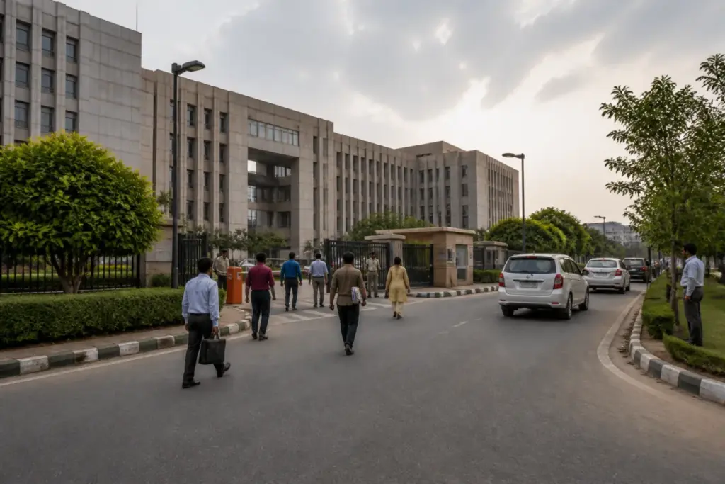 Greater Noida Authority office building linked to questions over expired staff contracts