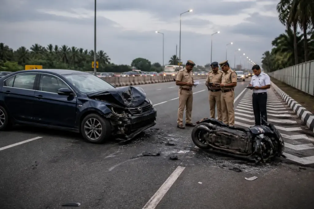 Kochi Mini Cooper crash investigation on the Nedumbassery airport road