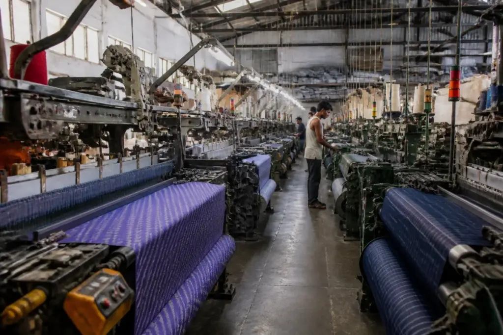 Powerloom workers and textile machinery in Tirupur linked to the powerloom wage agreement.