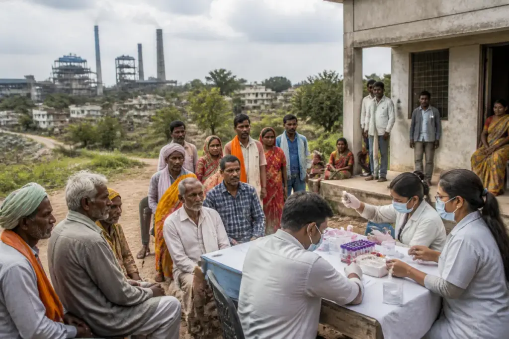 Kymore TB screening camp near the former asbestos plant in Katni