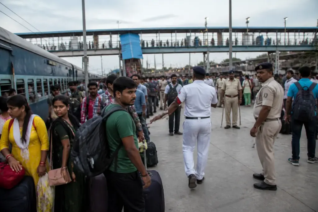 Patna Junction festive rush with passengers gathered on a crowded railway platform