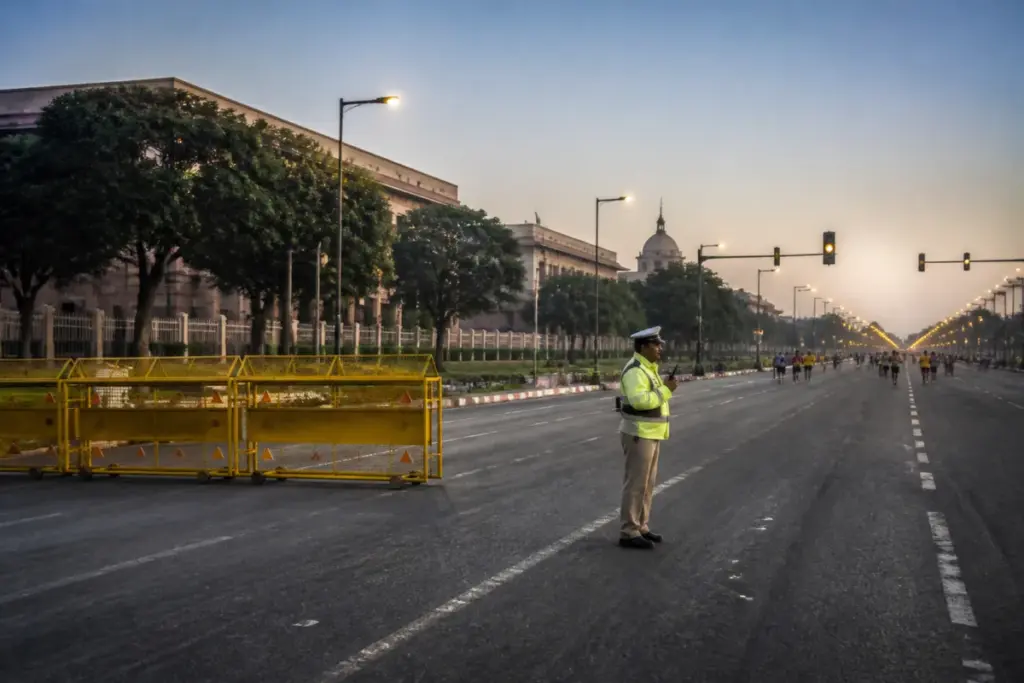 Delhi half marathon traffic restrictions near Lodhi Road and central Delhi race routes