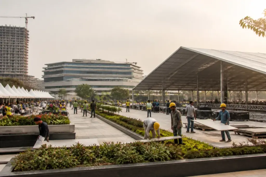 Invest Telangana Summit preparations at Bharat Future City in Hyderabad