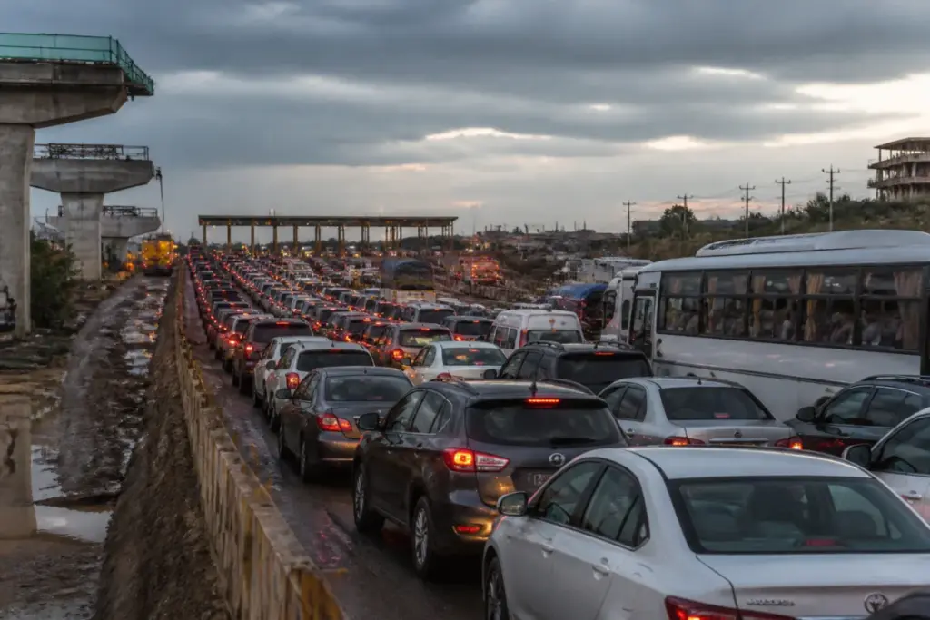Hyderabad traffic jam on a highway near a crowded festive travel corridor