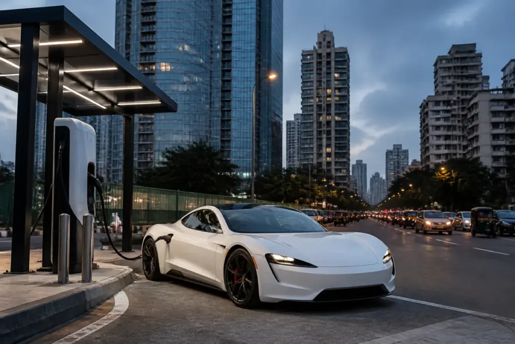 Tesla Roadster India reservations and EV charging infrastructure in an Indian city