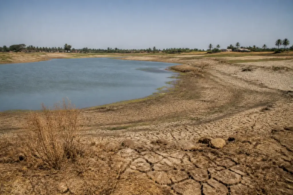 Early 2027 heat in India threatening a dry Tamil Nadu reservoir and surrounding farmland