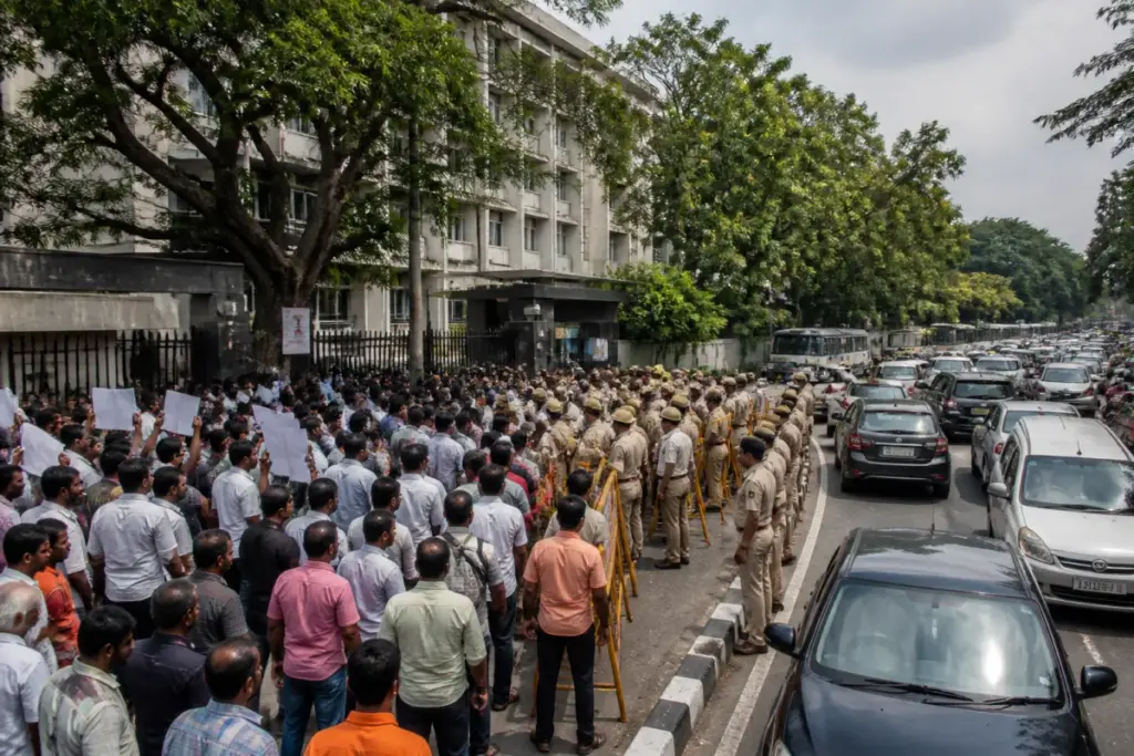 Bengaluru JD(S) protest causing traffic disruption on Nrupatunga Road