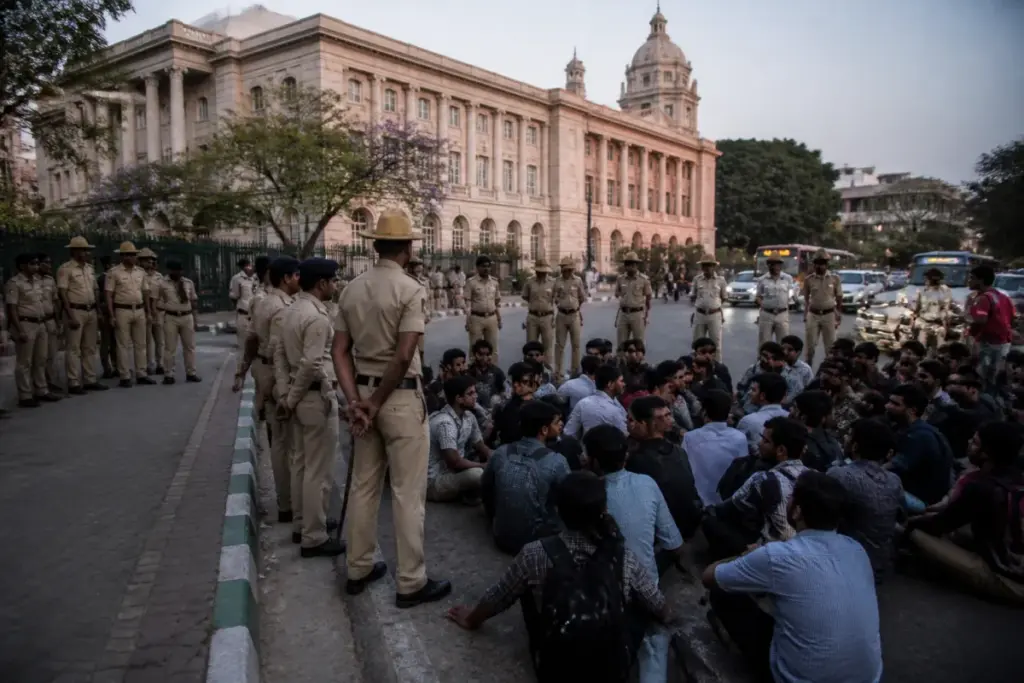 Police detain protesters during a Bengaluru Town Hall protest