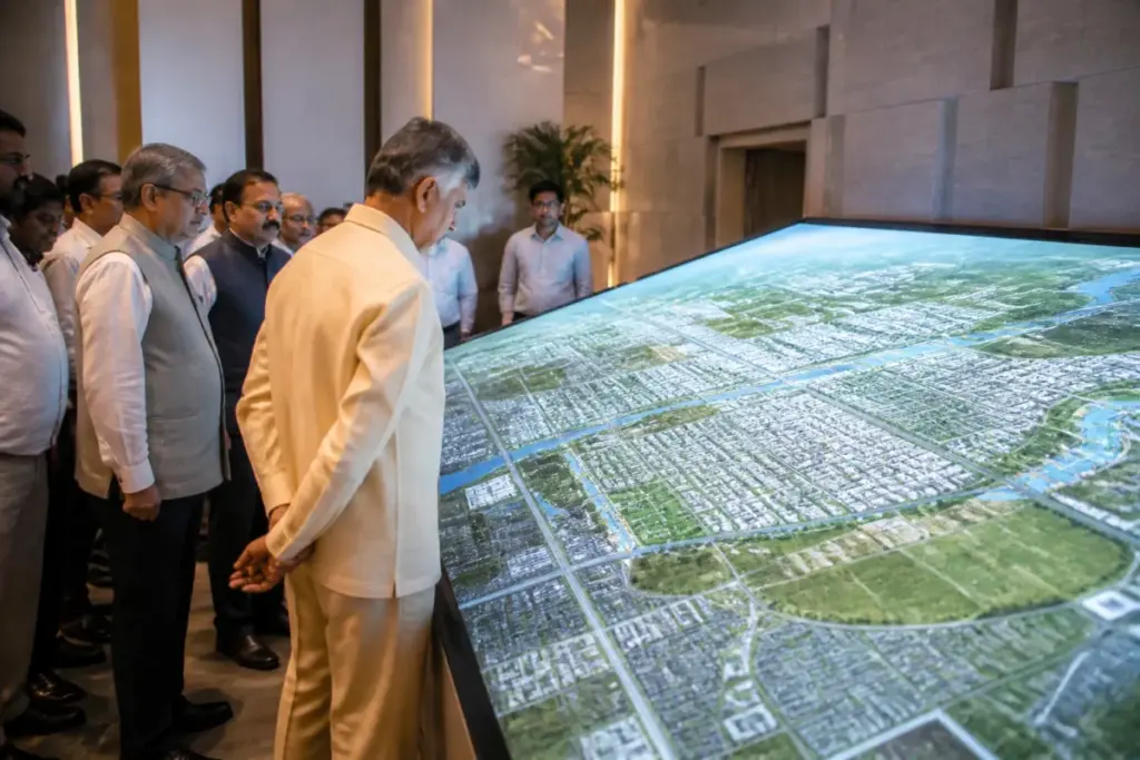 Amaravati master plan presentation at the APCRDA headquarters in Andhra Pradesh