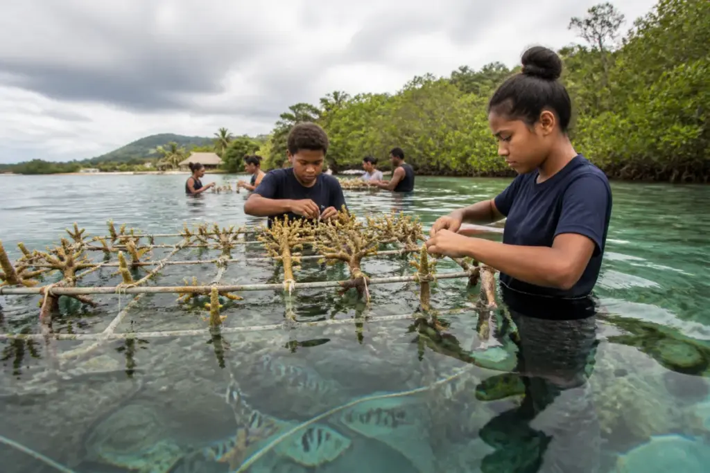 Fiji coral restoration underway in Naidiri Village’s protected reef