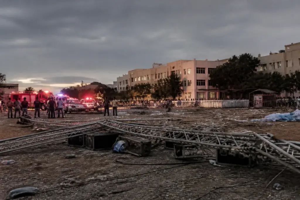 Hyderabad Dandiya accident site at a college event with collapsed lighting poles