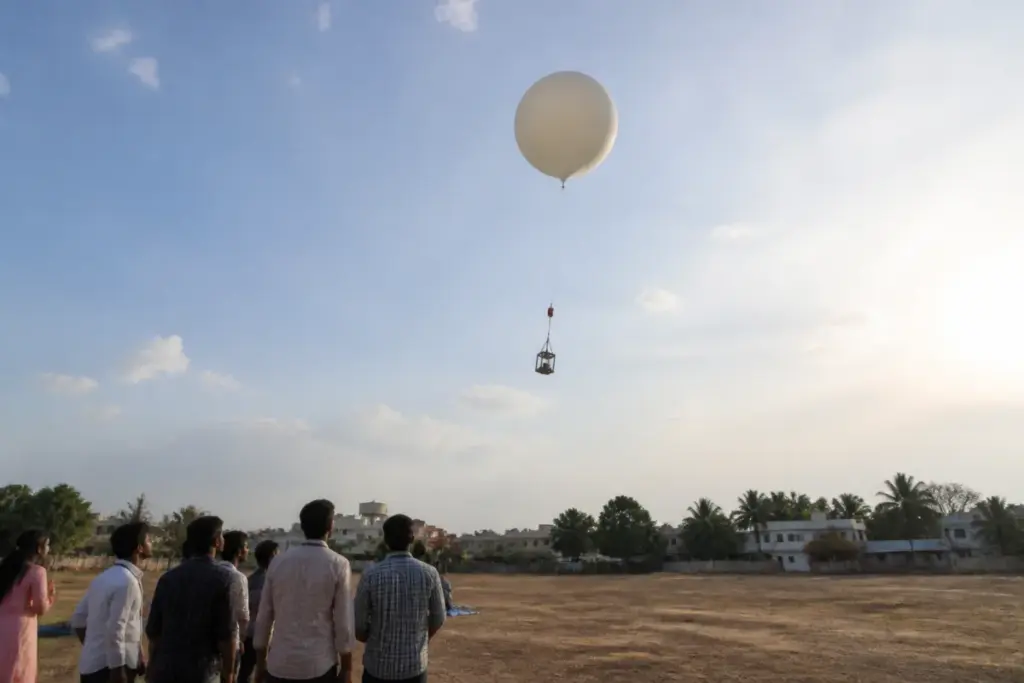 Helium balloon satellite research device launched by a Karur student