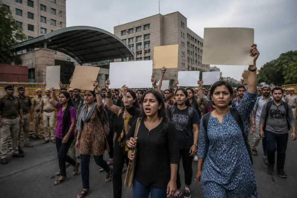 Delhi anti-CEC protests outside Delhi Police headquarters with women activists marching