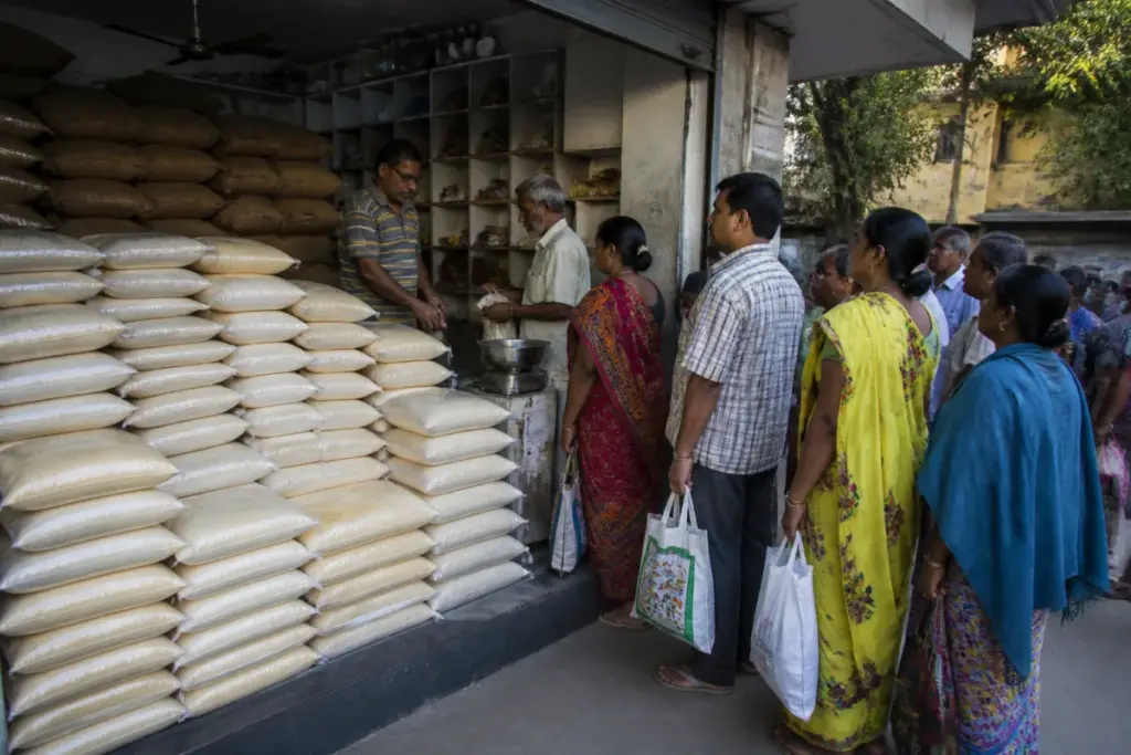 Subsidised rice in Chennai displayed at a state-run retail outlet
