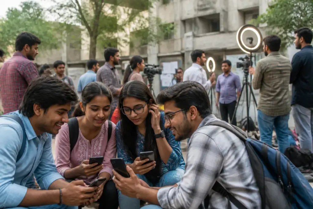 UP election 2027 digital campaign outreach with young voters using smartphones in Lucknow