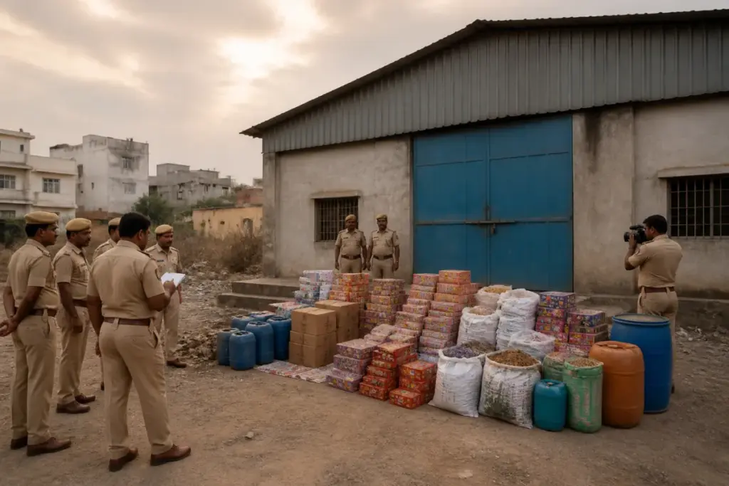 Jaipur illegal fireworks factory sealed by police after a large firecracker seizure