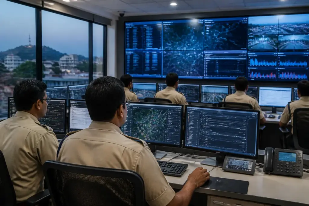 Assam NATGRID usage represented by a police control room monitoring digital intelligence systems