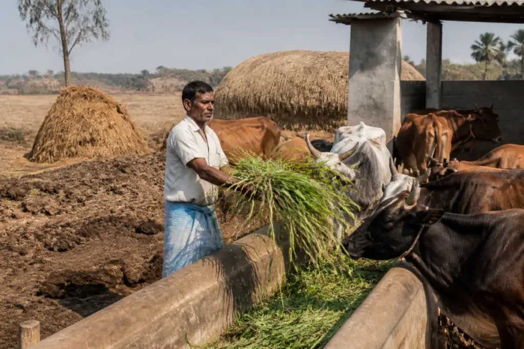 Hassan fodder shortage affecting cattle at a Karnataka dairy farm