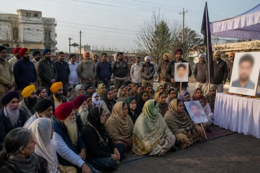 Mansa drug abuse protests at Tinkoni, with supporters gathered near the family’s justice campaign.