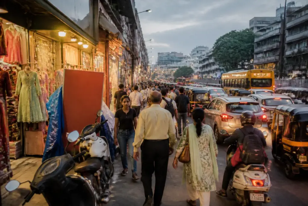 Pune footpath encroachment blocking pedestrians on a busy Shivajinagar road