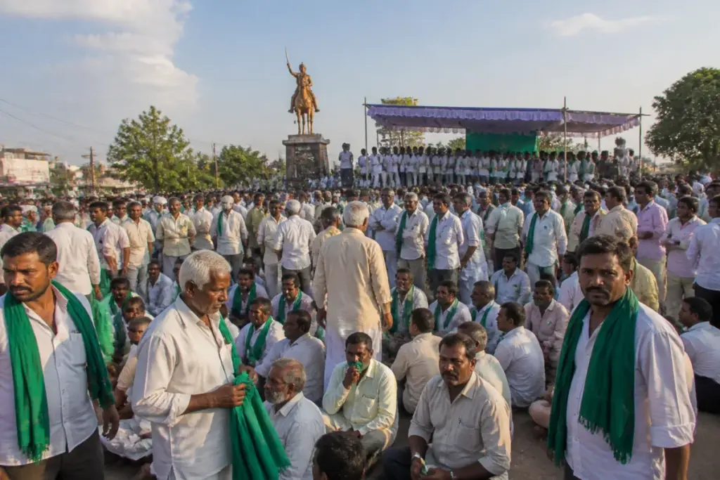 Karnataka sugarcane farmers protesting near Kittur during a march towards Hubballi