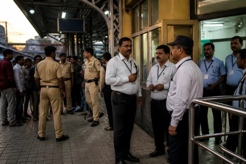 Kandivali railway station ticket-checking area during a tense passenger dispute