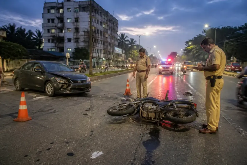 Kolkata road crash scene near Urbana at the Chowbhaga-Anandapur Road junction