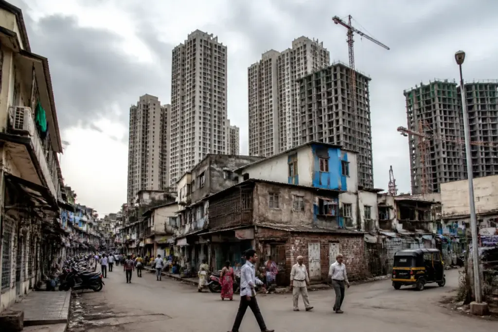 Mumbai residential oversupply risk reflected in a dense redevelopment area with high-rise construction