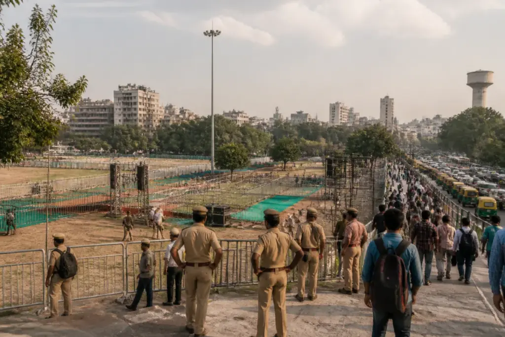 Delhi protest sites at Ramlila Maidan, where Congress will hold a rally after receiving a police NOC.
