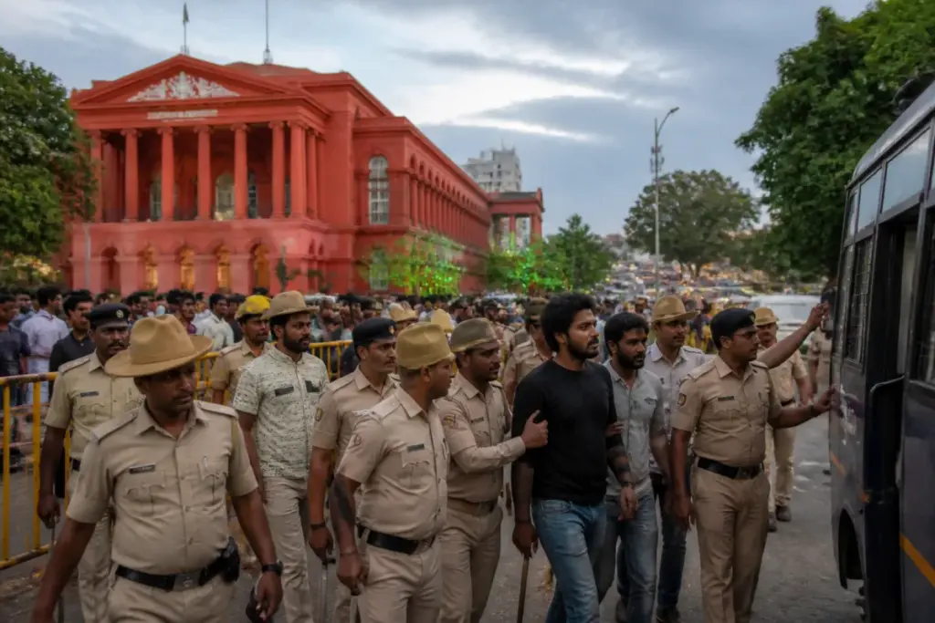 Bengaluru protest ban outside Town Hall as police manage a detained crowd
