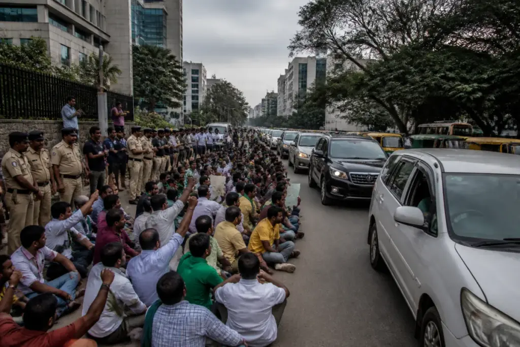 JD(S) protest causing Bengaluru traffic disruption near Nrupatunga Road and the police headquarters