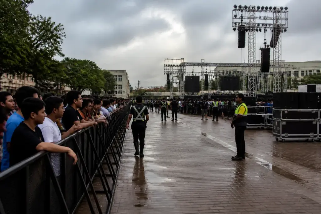 College event safety concerns at a crowded Hyderabad campus with temporary lighting structures