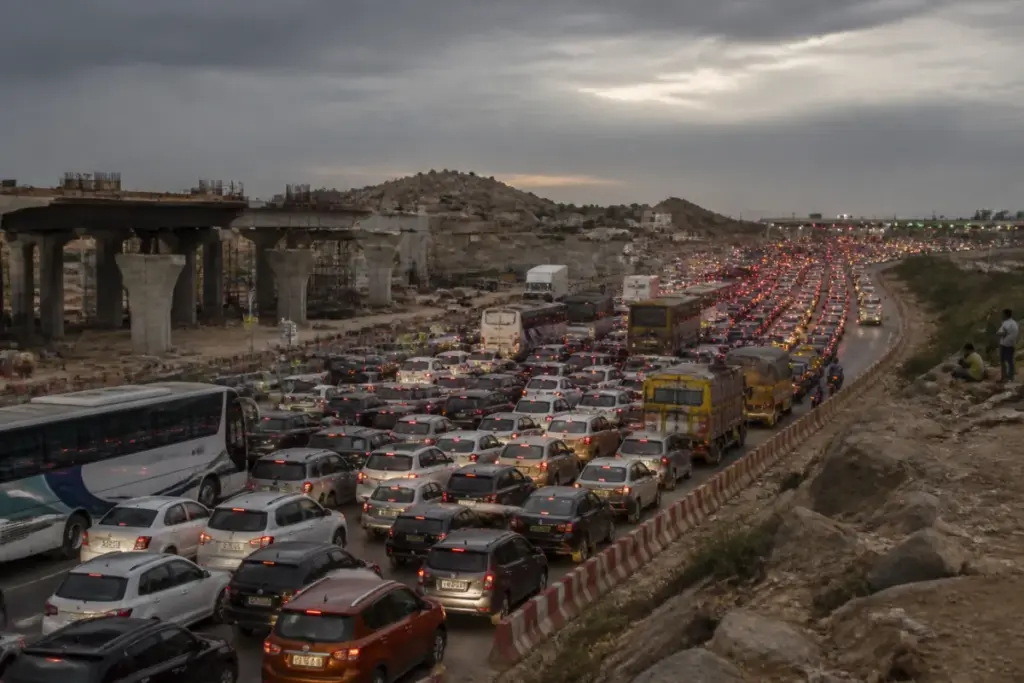 Hyderabad traffic jam on a highway during the Dasara festive rush