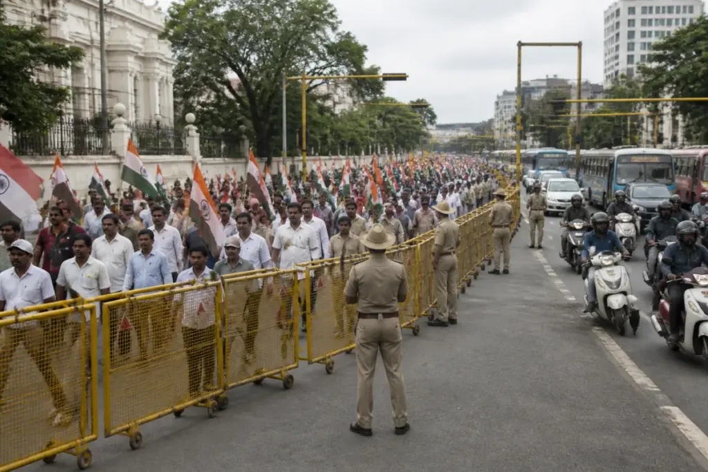 Bengaluru SIT probe protest march by JD(S) workers near Town Hall