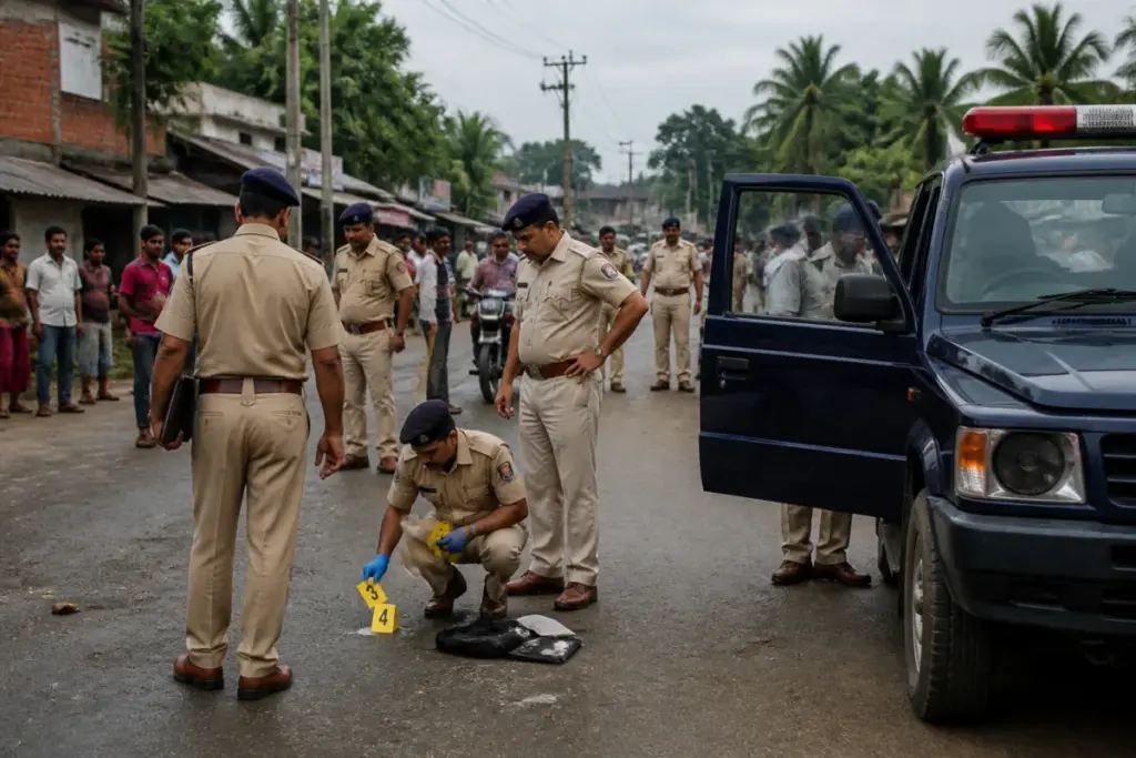 Rangia police shooting scene linked to an alleged dacoity gang investigation in Assam