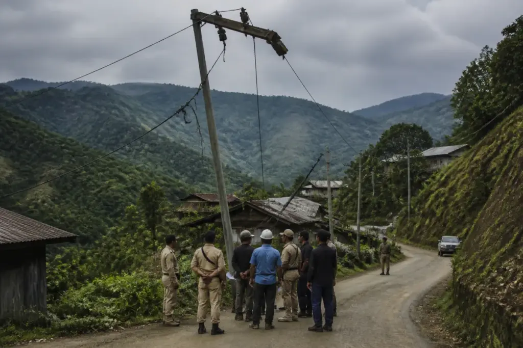 Manipur ambush site near damaged power lines in a hill village
