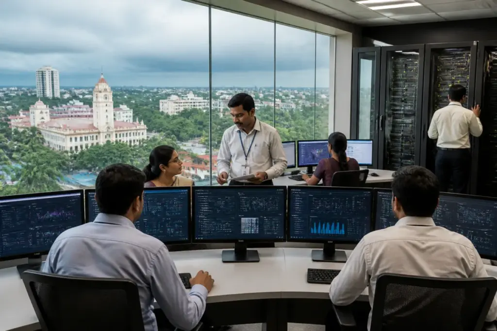 Kerala State Data Policy 2026 represented by a government data exchange control room in Thiruvananthapuram