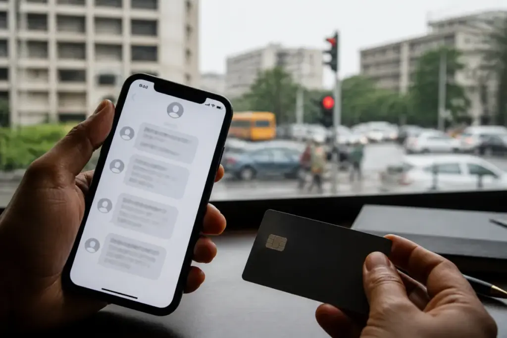 Fake traffic challan scam illustration showing a smartphone message and bank fraud alerts in Chandigarh