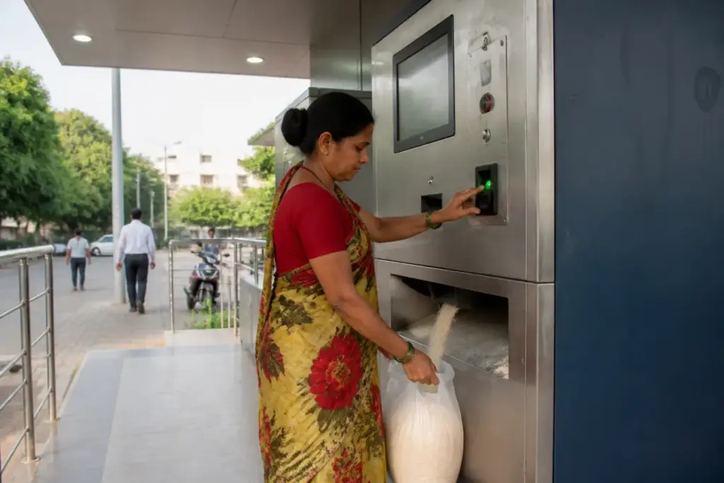 Nashik grain ATM dispensing subsidised foodgrains to a PDS beneficiary