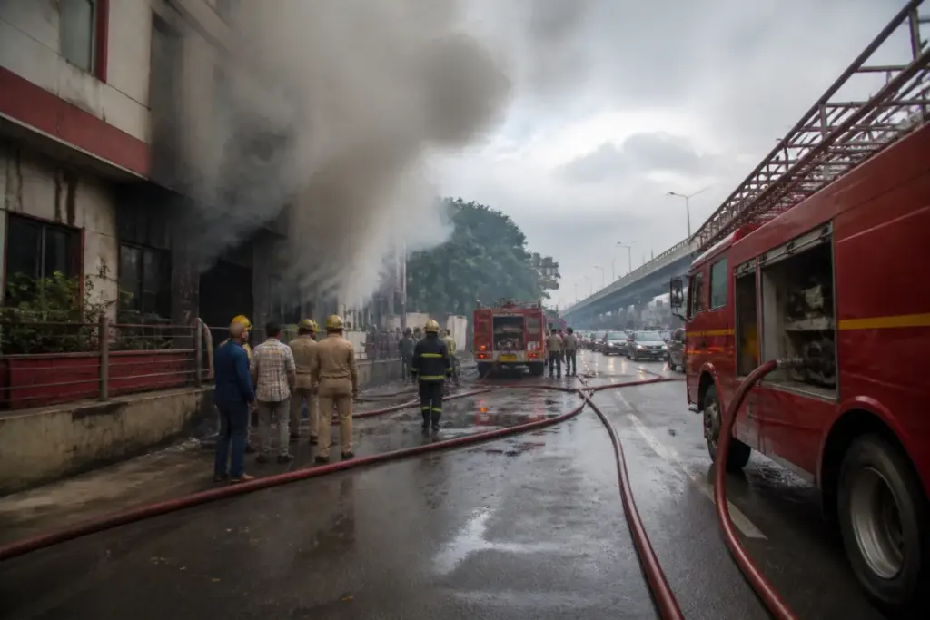 Nashik MSEDCL office fire response near the Nashik Road flyover