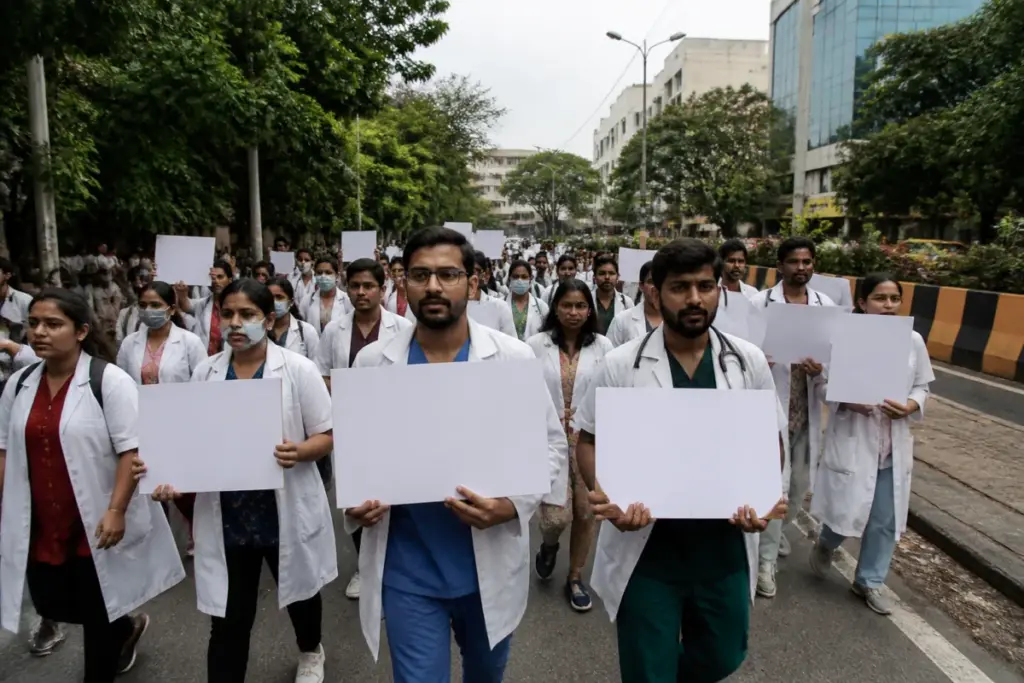 Telangana FMG interns rallying through Hyderabad for stipend parity and release of dues