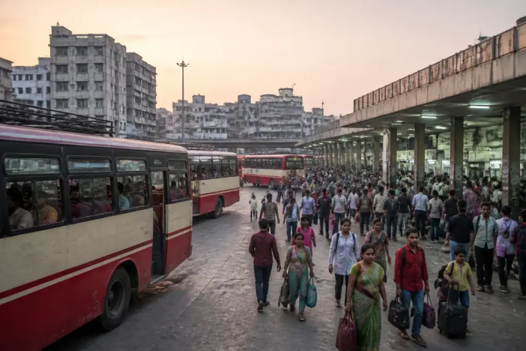 Ahmedabad ST extra buses prepared for Diwali passengers at a city bus stand
