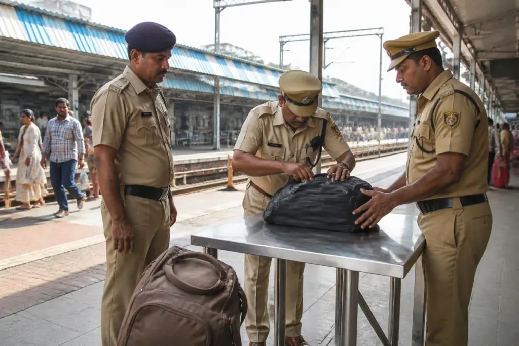 Railway police inspection at Ernakulam South railway station after a cannabis seizure