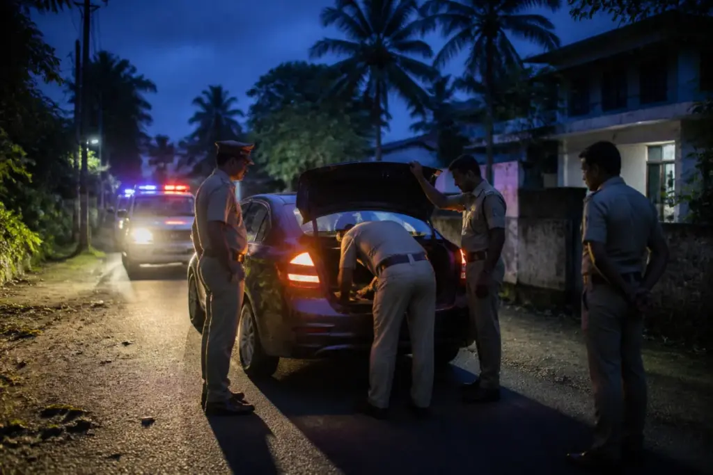 Police vehicle during Operation Toofan drug raids in Ernakulam