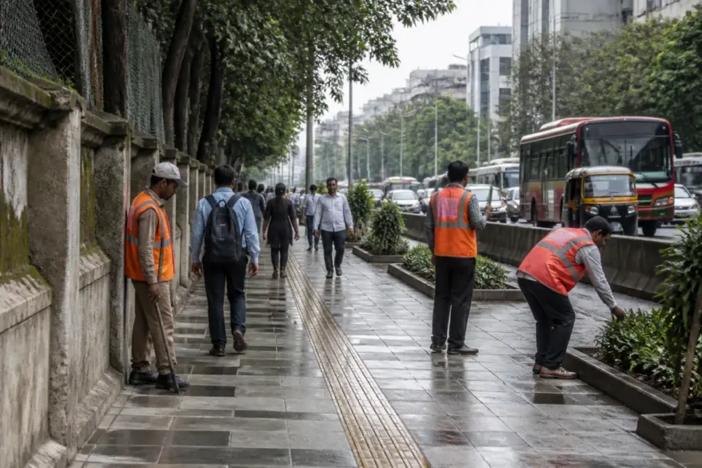 Mumbai footpaths cleared during the BMC's pedestrian access campaign