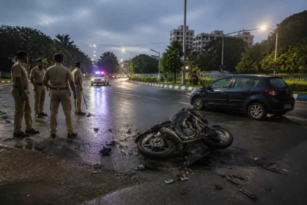 Kolkata bike crash scene near Urbana at the Anandapur and Chowbhaga Road junction