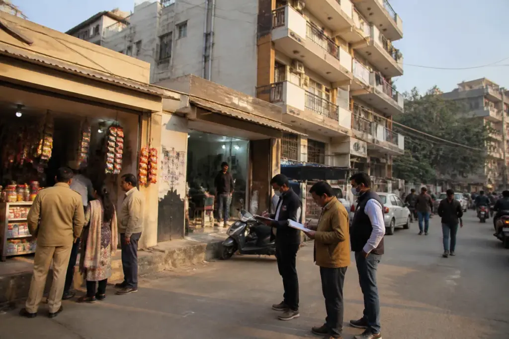 MCD survey of commercial properties operating in a Delhi residential neighbourhood
