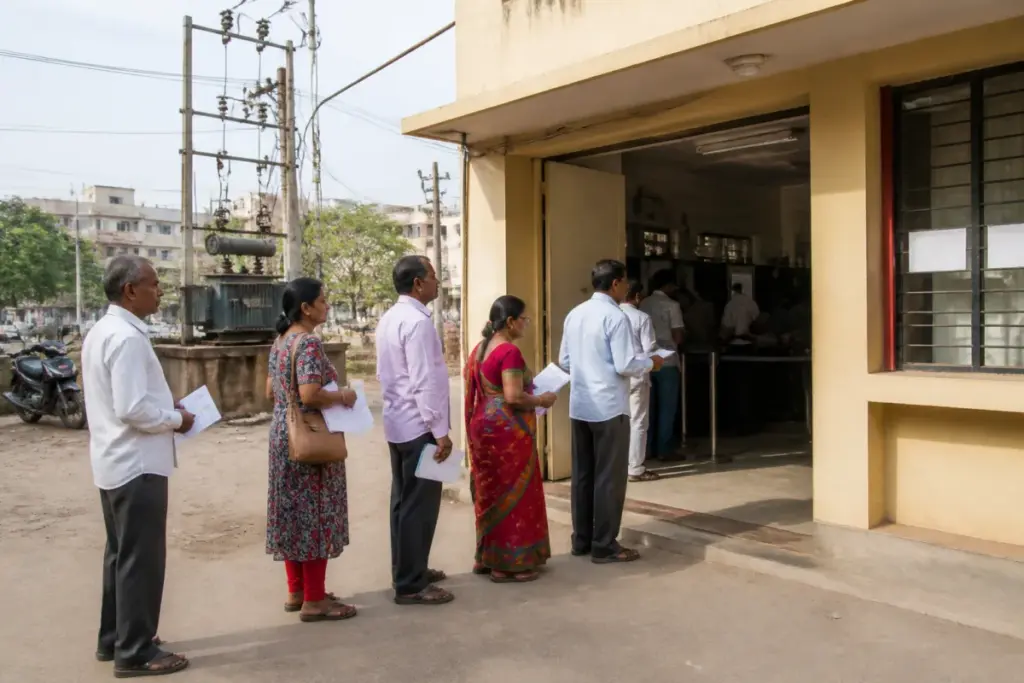 Gruha Jyothi verification notice at a Bescom electricity office in Karnataka